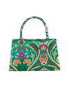 Green Satin Jacquard Print Handbag