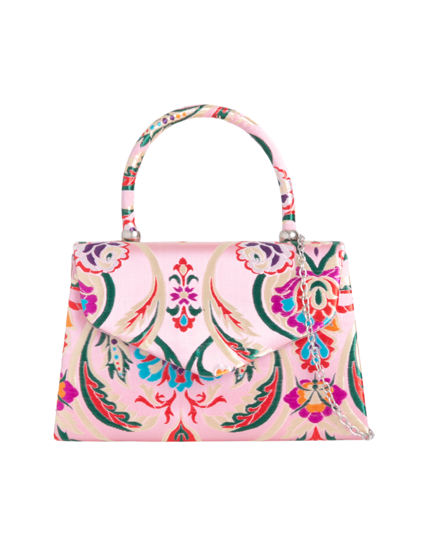 Pink Satin Jacquard Print Handbag