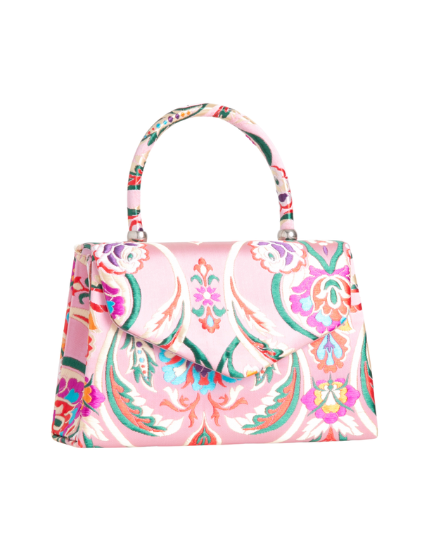 Pink Satin Jacquard Print Handbag