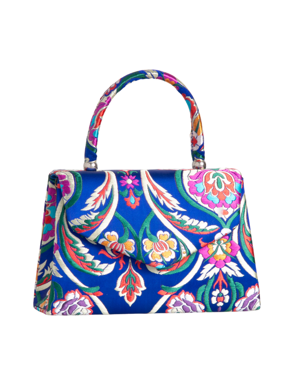 Royal Blue Satin Jacquard Print Handbag