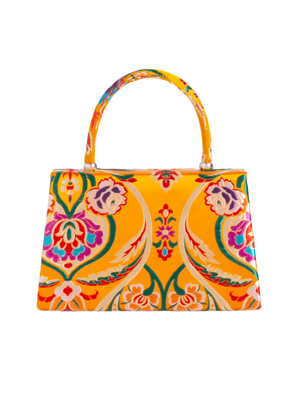 Yellow Satin Jacquard Print Handbag