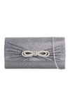 grey Rhinestone Bow Detail Clutch Bag