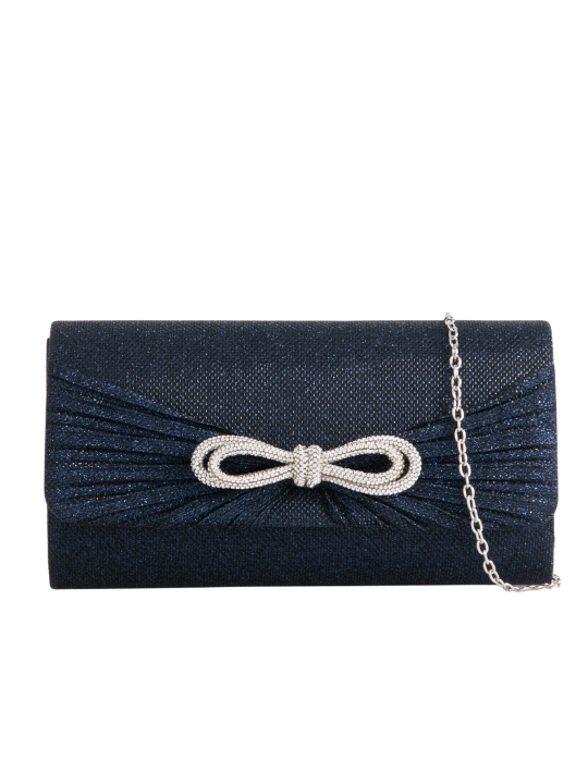 navy blue Rhinestone Bow Detail Clutch Bag
