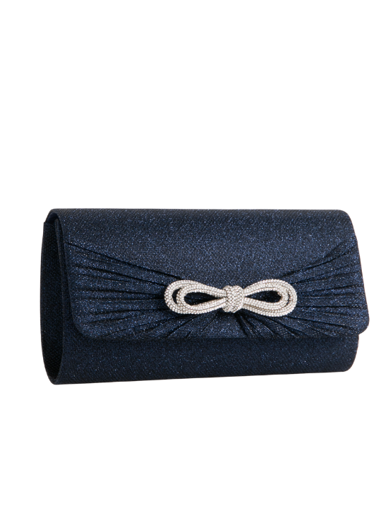 Navy Rhinestone Bow Detail Clutch Bag