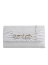 silver Rhinestone Bow Detail Clutch Bag