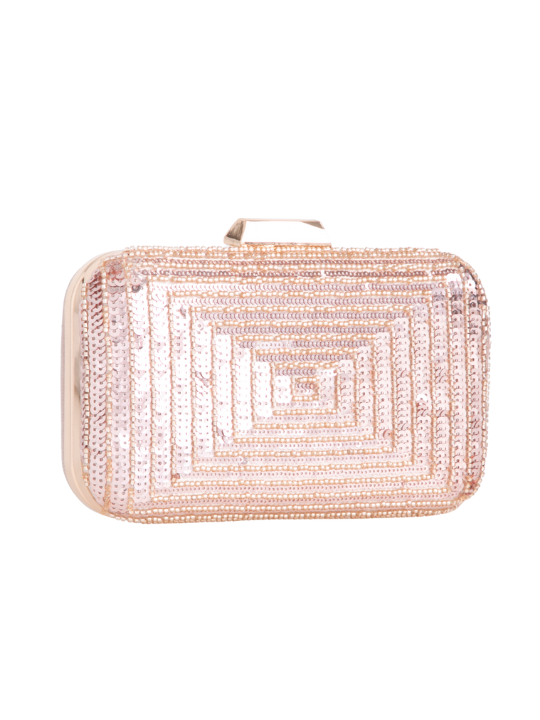 Champagne Sequin Rounded Edge Box Clutch Bag