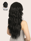 Jasmine 25 Inch Brushed Out Waves Half Head Wig in Raven before and after