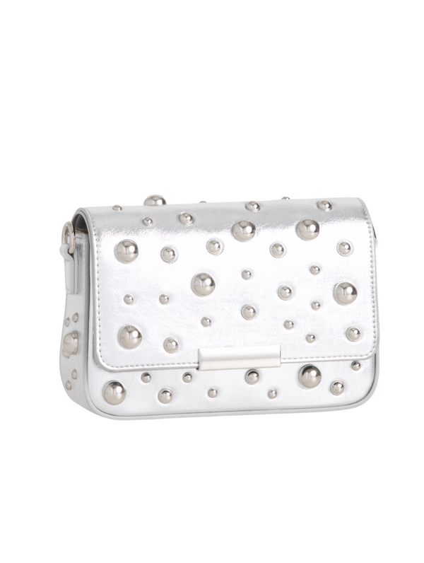 Small Studded Silver Faux Leather Shoulder Bag side
