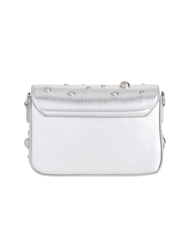 Small Studded Silver Faux Leather Shoulder Bag back
