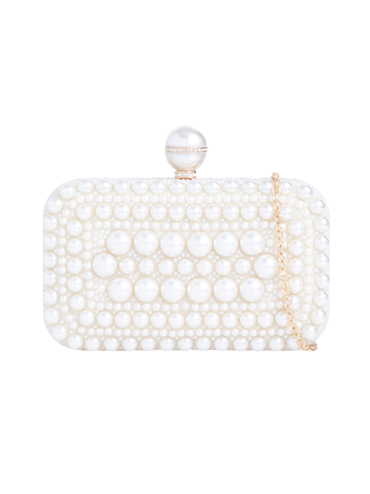 ivory pearl beaded box clutch bag