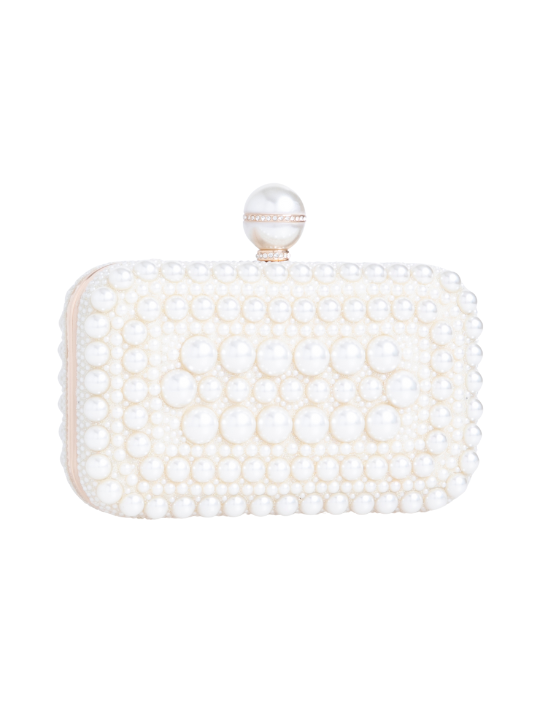 Paula Ivory Pearl Beaded Box Clutch Bag