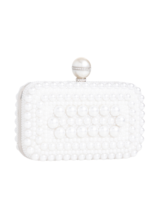 Paula White Pearl Beaded Box Clutch Bag
