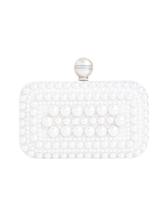 Paula White Pearl Beaded Box Clutch Bag