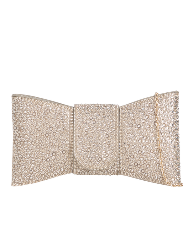 Gold Bow Shape Rhinestone Embellished Clutch Bag