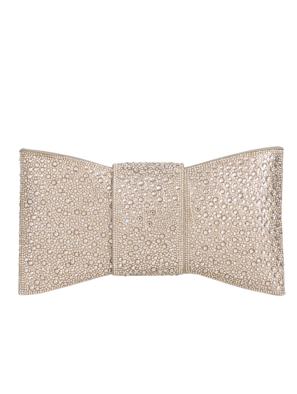 Gold Bow Shape Rhinestone Embellished Clutch Bag
