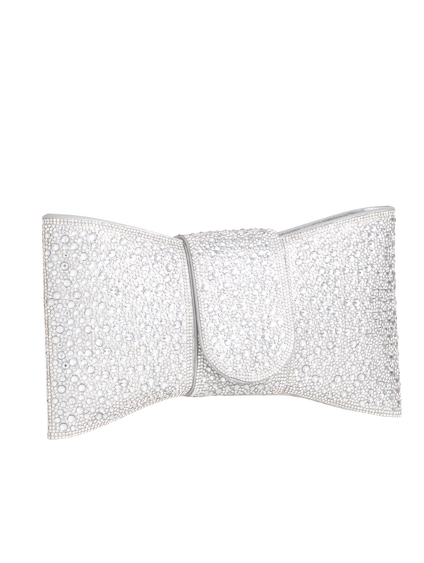 Silver Bow Shape Rhinestone Embellished Clutch Bag