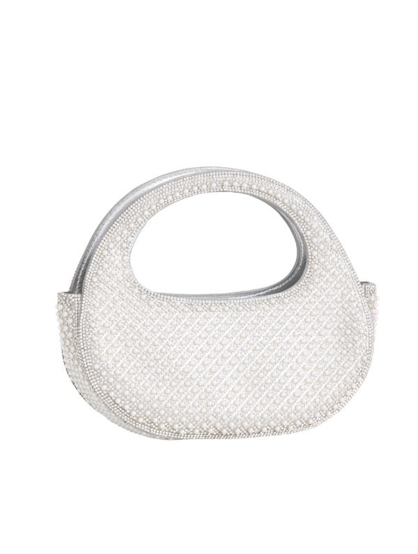 Silver Diamante and Pearl Embellished Mini Evening Handbag