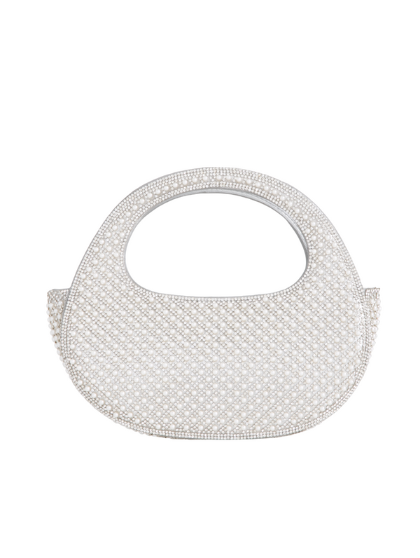 Silver Diamante and Pearl Embellished Mini Evening Handbag