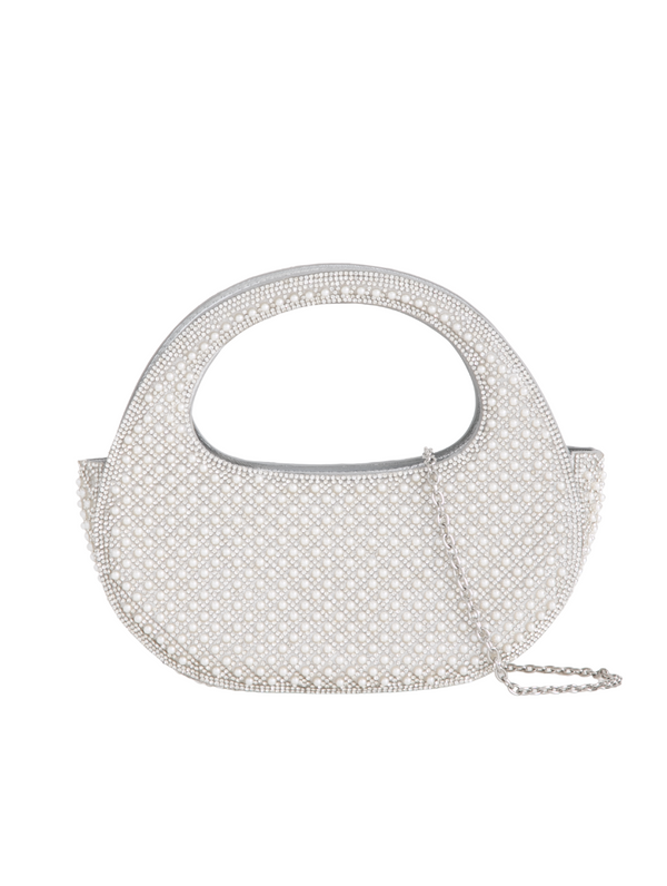 Silver Diamante and Pearl Embellished Mini Evening Handbag