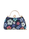 Navy Floral Pattern Sequin Evening Clutch Bag