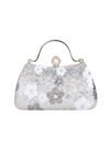 Silver Floral Pattern Sequin Evening Clutch Bag