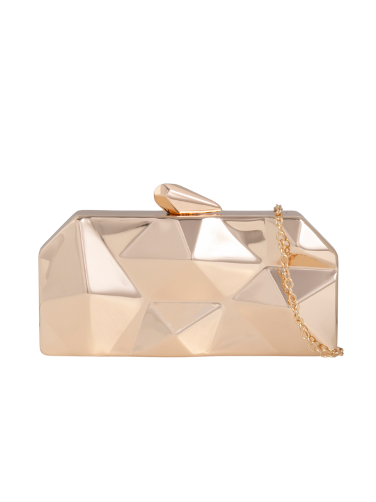 Gold Geometric Metal Box Clutch Bag KOKO COUTURE