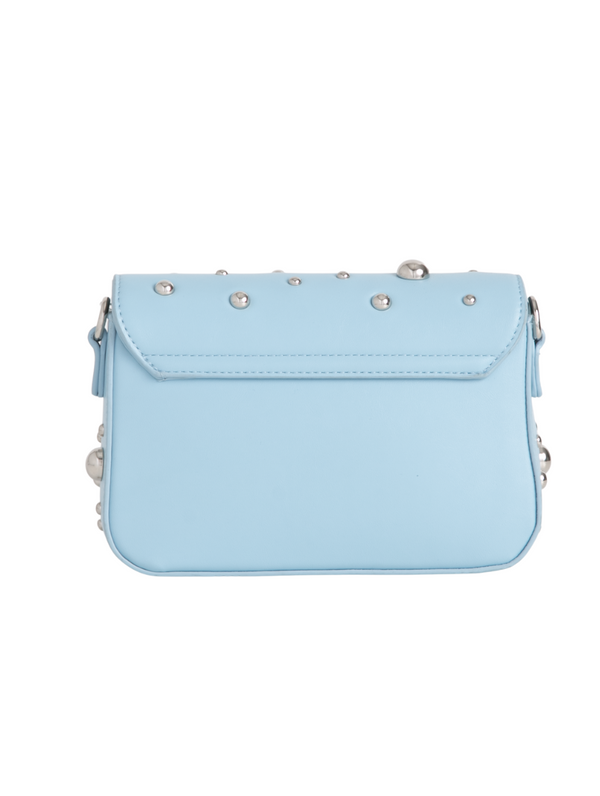 Small Studded Blue Faux Leather Shoulder Bag