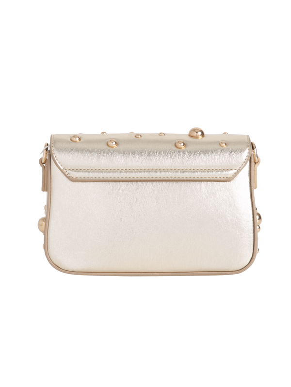 Small Studded Gold Faux Leather Shoulder Bag
