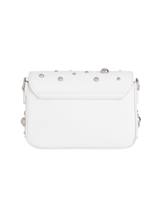 Small Studded White Faux Leather Shoulder Bag
