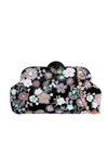Black Velour Floral Sequin Embroidered Clutch Bag