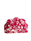 Cherry Red Velour Floral Sequin Embroidered Clutch Bag