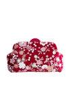 Cherry Red Velour Floral Sequin Embroidered Clutch Bag