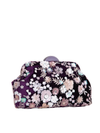 Purple Velour Floral Sequin Embroidered Clutch Bag