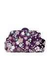 Purple Velour Floral Sequin Embroidered Clutch Bag