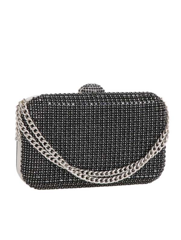 Black Diamanté Embellished Chain Handle Clutch Bag
