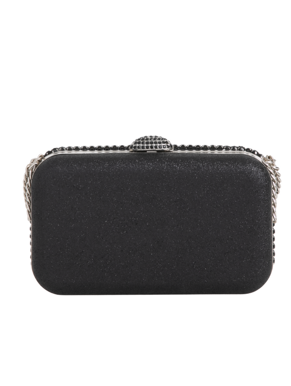 Black Diamanté Embellished Chain Handle Clutch Bag
