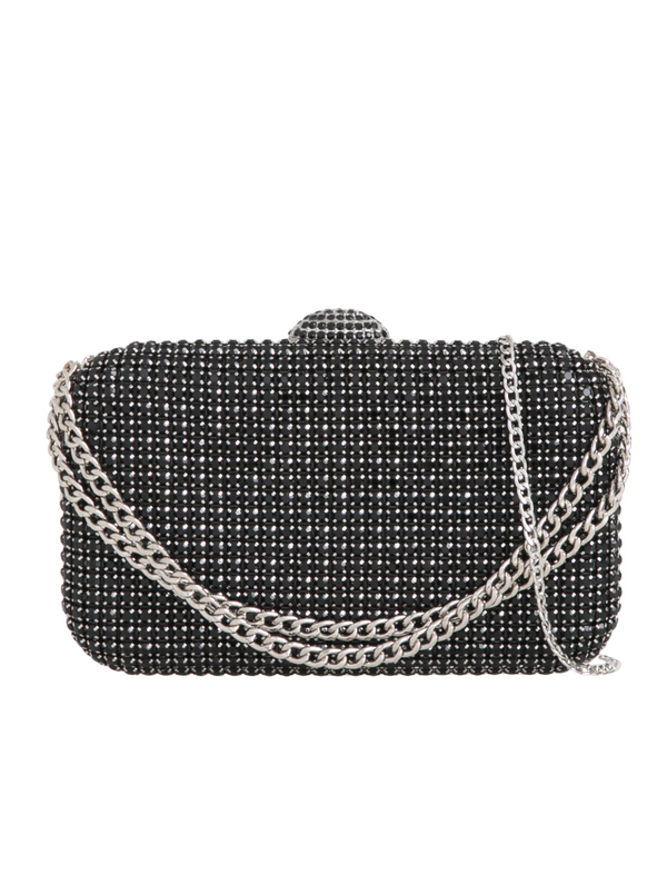 Black Diamanté Embellished Chain Handle Clutch Bag