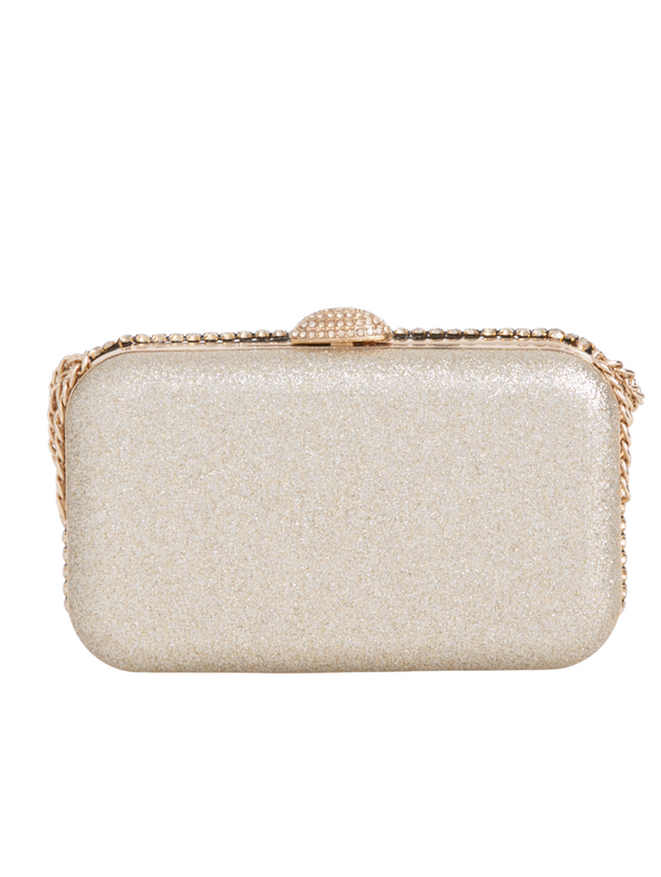 Gold Diamanté Embellished Chain Handle Clutch Bag