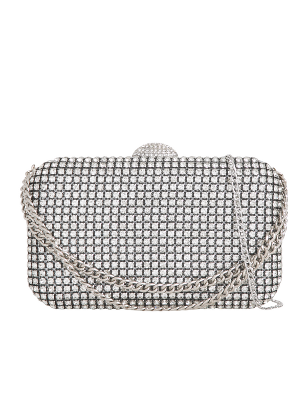 Silver Diamanté Embellished Chain Handle Clutch Bag