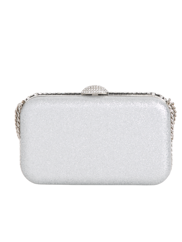 Silver Diamanté Embellished Chain Handle Clutch Bag