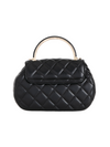 Black Quilted Faux Leather Top Handle Bag with Shoulder Chain Strap