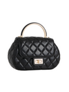Black Quilted Faux Leather Top Handle Bag with Shoulder Chain Strap