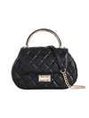 Black Quilted Faux Leather Top Handle Bag with Shoulder Chain Strap