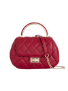 Cherry Red Quilted Faux Leather Top Handle Bag with Shoulder Chain Strap