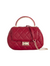 Cherry Red Quilted Faux Leather Top Handle Bag with Shoulder Chain Strap