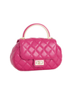 Fuchsia Quilted Faux Leather Top Handle Bag with Shoulder Chain Strap