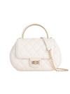 Ivory Quilted Faux Leather Top Handle Bag with Shoulder Chain Strap
