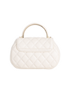 Ivory Quilted Faux Leather Top Handle Bag with Shoulder Chain Strap
