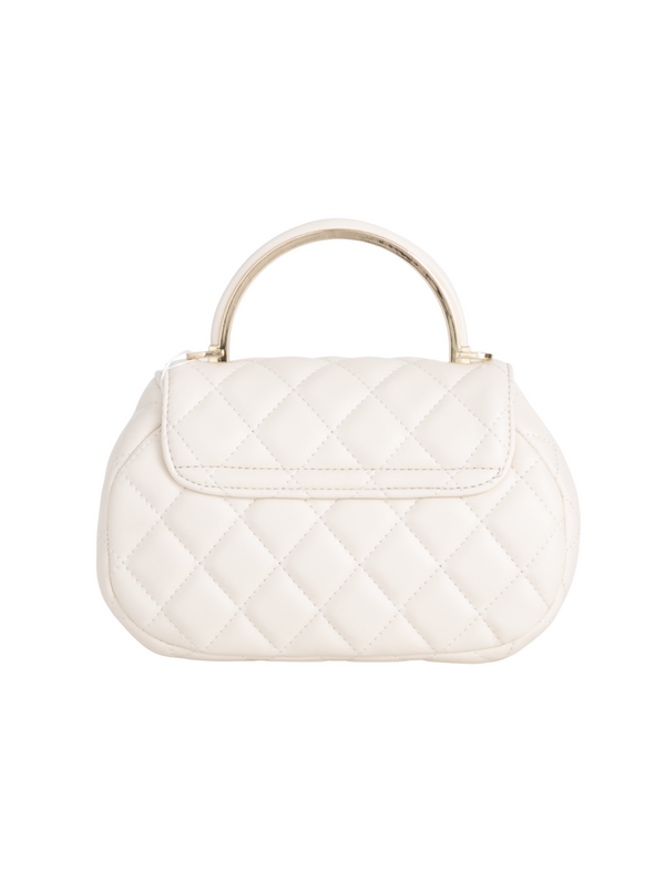 Ivory Quilted Faux Leather Top Handle Bag with Shoulder Chain Strap