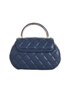 Navy Blue Quilted Faux Leather Top Handle Bag with Shoulder Chain Strap